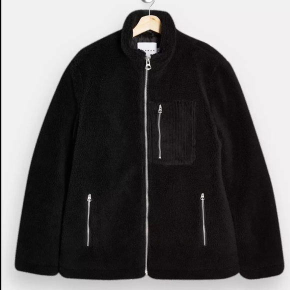 Top Man Black Teddy Fleece Jacket - Picture 14 of 14